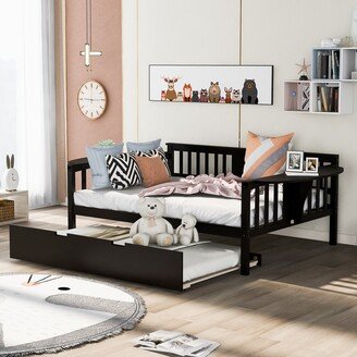 GEROJO Full Wood Daybed with Trundle Bed, Wooden Slat Support