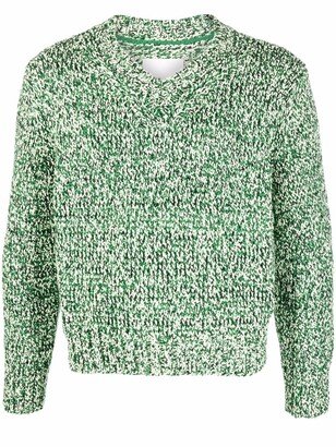 V-neck speckle-knit jumper