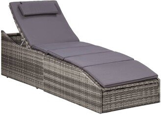 Sunbed with Cushion Poly Rattan Gray