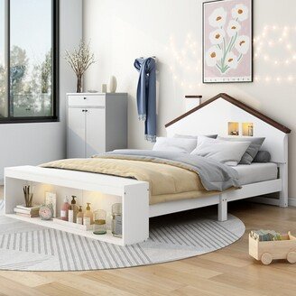 IGEMAN Full Size House Bed Design Platform Bed with LED Lights and Storage