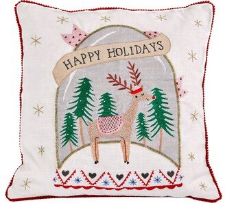 National Tree Company HGTV Home Collection Snow Globe Happy Holidays Pillow, White, 18 in