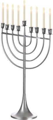 Modern Judaic Hanukkah Menorah 9 Branched Candelabra, Aluminum Finish, Medium