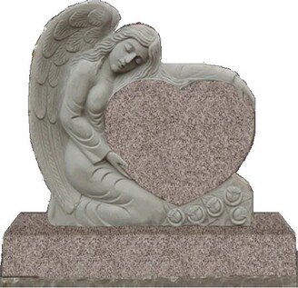 Angel Headstone Weeping Holding Heart - Custom Engraved Pink Granite - Ships Free To Qualifying Locations