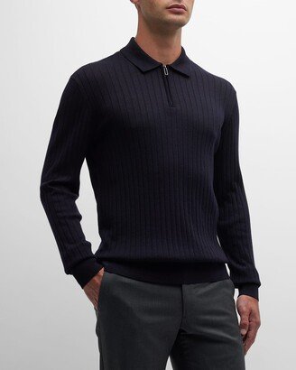 Men's Half-Zip Ribbed Polo Sweater-AB