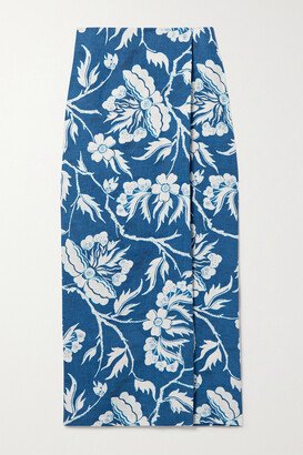 Net Sustain Sunja Wrap-effect Floral-print Hemp Midi Skirt - Blue