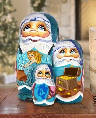 G.Debrekht 3 Piece Mermaiden Treasure Santa Russian Matreshka Nested Doll Set