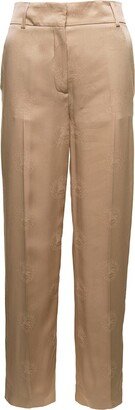'Jane' Beige High-Waisted Relaxed Pants in Silk Woman