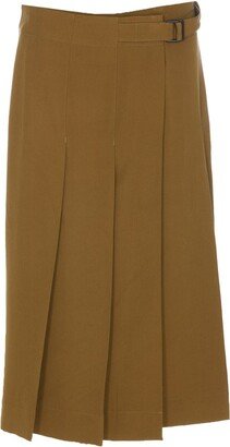 Pleated Buckle-Detailed Midi Skirt