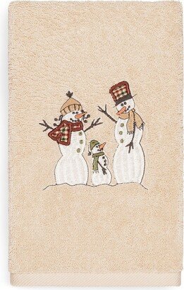 Christmas Snow Family Embroidered Luxury Turkish Cotton Hand Towel - Sand