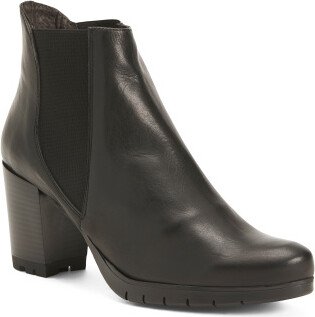 Leather Block Low Heel Chelsea Booties for Women