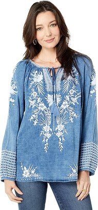 Dylan by True Grit Kenzie Embroidered Blouse (Denim) Women's Clothing