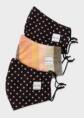 'Artist Stripe' And Black Polka Dot Print Face Coverings Three Pack