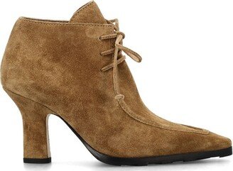 Pointed-Toe Heeled Lace-Up Boots