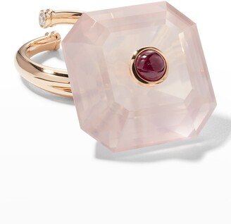 Prince Dimitri Jewelry 18K Rose Quartz Ring with Ruby and Diamonds, Size 7
