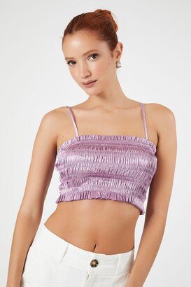 Women's Smocked Satin Cropped Cami in Purple Medium