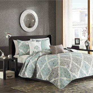 Gracie Mills 6-pc Claire Quilted Coverlet Set, Aqua - California King