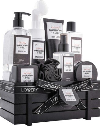 Lovery Luxury Spa Kit for Men - Sandalwood & Oak Scented Bath Gift Set & Shower Basket