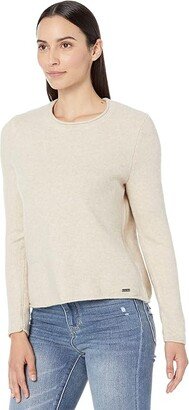 Crew Neck Rolled Hem (Heather Latte) Women's Clothing