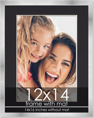 PosterPalooza 12x14 Frame with Mat - Silver 14x16 Frame Wood Made to Display Print or Poster Measuring 12 x 14 Inches with Black Photo Mat