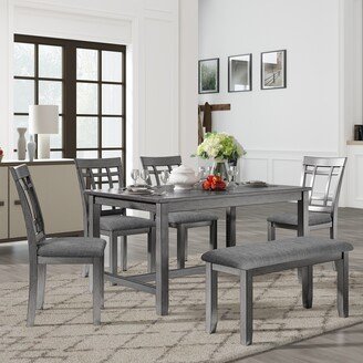 EYIW Farmhouse Rustic 6 Piece Wooden Dining Table set, Kitchen Table set with 4 Chairs and Bench, Antique Gray