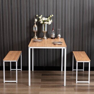 TOSWIN Modern 3-Piece Dining Table Set with 2 Benches, Durable and Stylish-AB