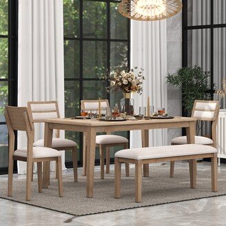 TOSWIN Classic and Traditional 6-Piece Solid Wood Dining Set-AA