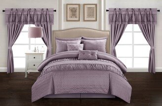 Tinos Plum Ruched Ruffled 20-Piece Bed in a Bag Set