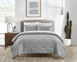 Chic Home Design Chic Home Jessa Comforter Set Washed Garment Technique Geometric Square Tile Pattern Bed In A Bag Bedding - Queen 90x92, Grey