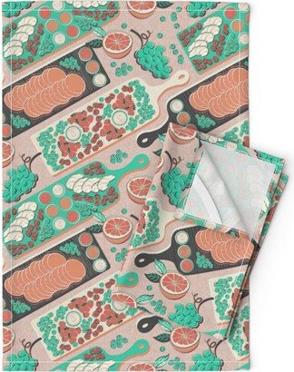 Charcuterie Tea Towels | Set Of 2 - Breakfast Board By Atlantic Avenue Green Orange Berries Peach Linen Cotton Spoonflower