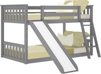 Max & Lily Twin over Twin Low Bunk Bed with Slide, Grey