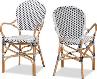 bali & pari Naila Black and White Weaving/ Natural Rattan Indoor and Outdoor Bistro Chair Set