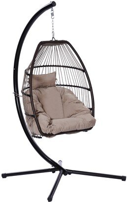 Starx Decor Outdoor Patio Wicker Folding Hanging Chair,Rattan Swing Hammock Egg Chair With C Type Bracket