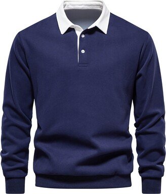 chongfeng T-Shirts Tops for Men 2023 Long Sleeved Collar Men's Sweater Casual Versatile Bottom (Navy