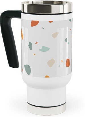 Travel Mugs: Terrazzo - Green And Orange On Cream Travel Mug With Handle, 17Oz, Beige