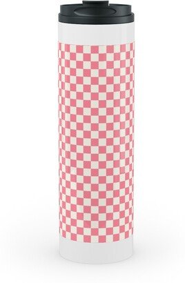 Travel Mugs: Checkered - Pink Stainless Mug, White, 20Oz, Pink