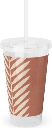 Travel Mugs: Laurel Leaf Stripe Acrylic Tumbler With Straw, 16Oz, Pink