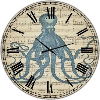 Designart Octopus Music Score Ii Large Nautical & Coastal Wall Clock - 36 x 36