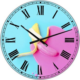 Designart Pink and Blue Banana Oversized Modern Wall Clock - 36 x 28 x 1