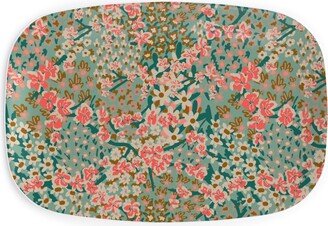 Serving Platters: Bengal Kuma Floral - Multi Serving Platter, Green