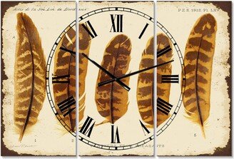 Designart Five Pheasant Feathers Oversized Cottage 3 Panels Wall Clock - 38