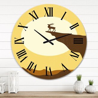 Designart 'Minimalistic Deer At Sunset On Mountain Top Sunset' Lake House wall clock