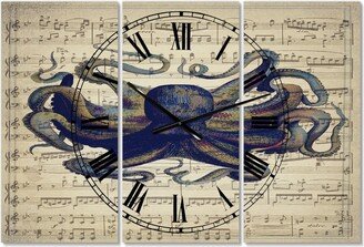 Designart Octopus Music Score I Oversized Nautical & Coastal 3 Panels Wall Clock - 38