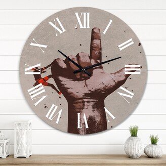 Designart 'Finger Pointing Up Sign With Climber' Modern wall clock