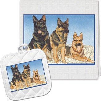 German Shepherd Kitchen Dish Towel & Pot Holder Gift Set-AB