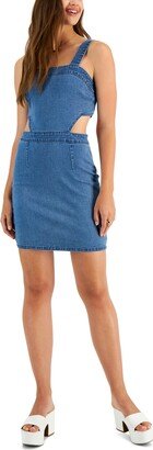 Juniors' Denim Square Neckline Side-Cutout Dress