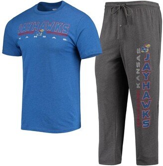 Men's Concepts Sport Heathered Charcoal, Royal Kansas Jayhawks Meter T-shirt and Pants Sleep Set - Heathered Charcoal, Royal