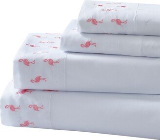 Seaside Resort Mini Flamingo Embroidered Sheet Set, Queen