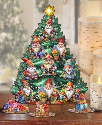 Dwarfs and Fairies Themed Wooden Christmas Tree with Ornaments Set of 13 G. DeBrekht