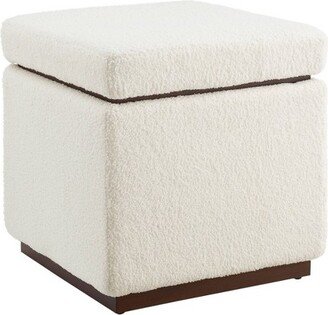 18 Lucinda Transitional Square Wood & Boucle Upholstered Storage Ottoman White/Walnut