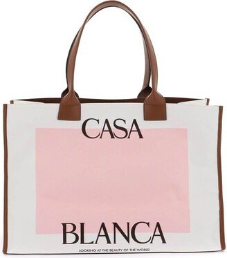 Logo Printed Open Top Tote Bag-AB